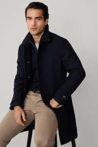 Kabát Hackett London Double Face Coat Midnight Blue