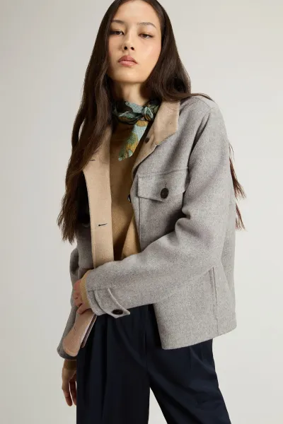 Bunda Woolrich Double Wool Jacket Light Grey Melange