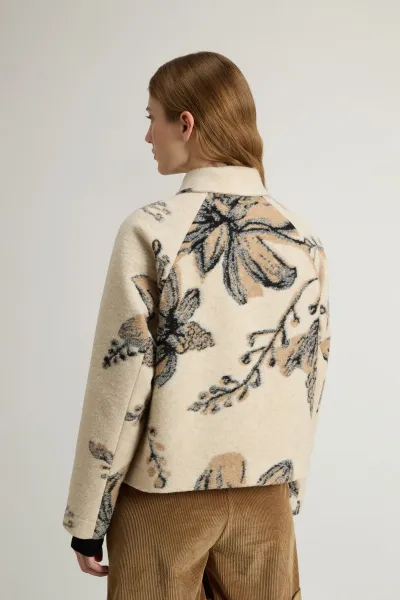 Košeľa Woolrich Jacquard Wool Overshirt Cream Foliage