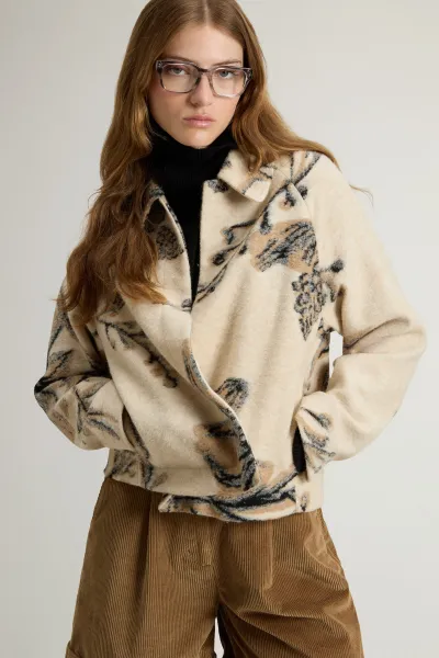 Košeľa Woolrich Jacquard Wool Overshirt Cream Foliage