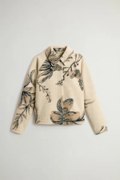 Košeľa Woolrich Jacquard Wool Overshirt Cream Foliage