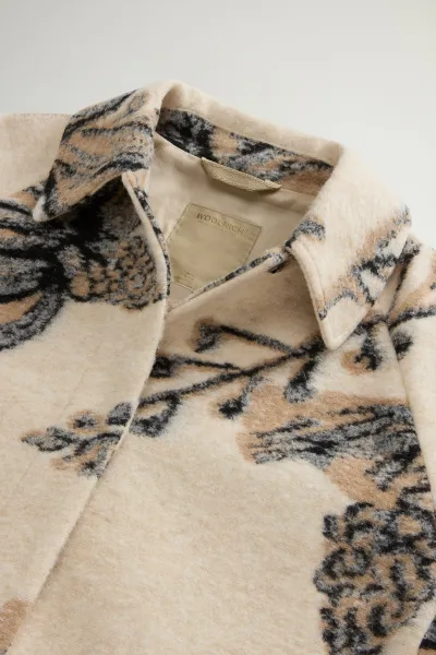 Košeľa Woolrich Jacquard Wool Overshirt Cream Foliage