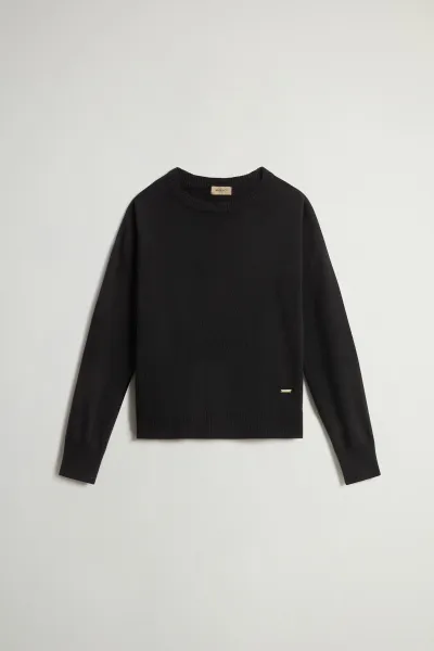 Sveter Woolrich Comfort Wool Cash Crewneck Black