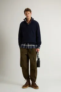 Sveter Woolrich Wool Cash Ribbed Half-Zip Melton Blue