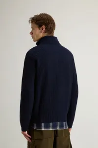 Sveter Woolrich Wool Cash Ribbed Half-Zip Melton Blue