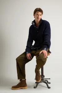 Sveter Woolrich Wool Cash Ribbed Half-Zip Melton Blue