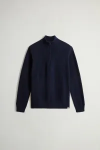 Sveter Woolrich Wool Cash Ribbed Half-Zip Melton Blue