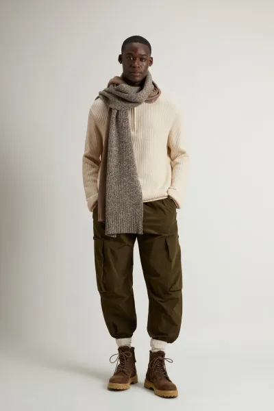 Sveter Woolrich Wool Cash Ribbed Half-Zip Oatmeal