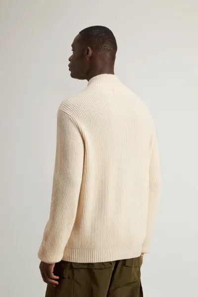 Sveter Woolrich Wool Cash Ribbed Half-Zip Oatmeal