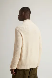 Sveter Woolrich Wool Cash Ribbed Half-Zip Oatmeal