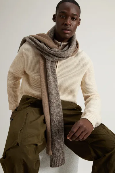 Sveter Woolrich Wool Cash Ribbed Half-Zip Oatmeal