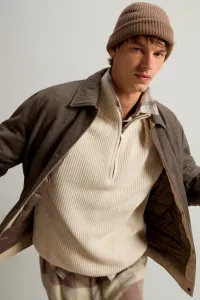 Sveter Woolrich Wool Cash Ribbed Half-Zip Oatmeal