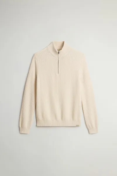 Sveter Woolrich Wool Cash Ribbed Half-Zip Oatmeal