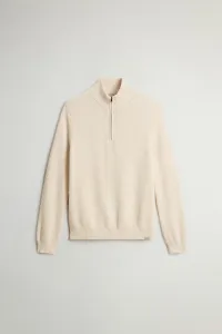 Sveter Woolrich Wool Cash Ribbed Half-Zip Oatmeal