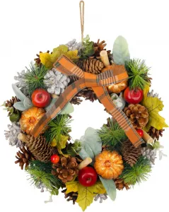 Veniec MagicHome Nature, jesenný, oranžový, s mašľou, 30 cm