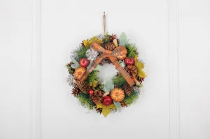 Veniec MagicHome Nature, jesenný, oranžový, s mašľou, 30 cm