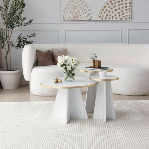 Kalune Design Sada odkládacích stolků Mushroom 2 bílá/zlatá