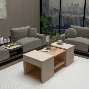 Súprava konferenčných stolíkov Sartos - Atlantic Pine, Beige