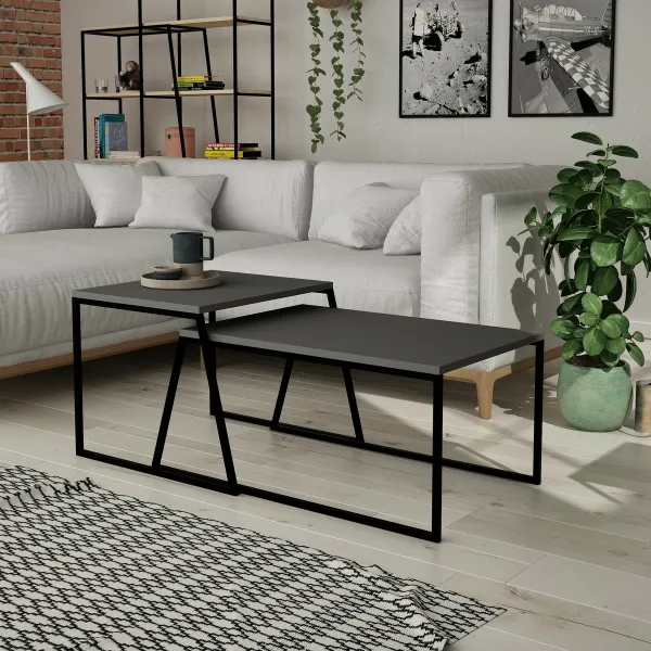 Súprava konferenčných stolíkov Orta Black aAnthracite, 2 ks