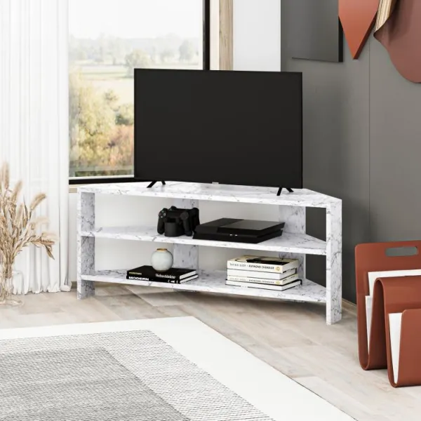 Rohový TV stolík Houseland Thales mramor Carrara