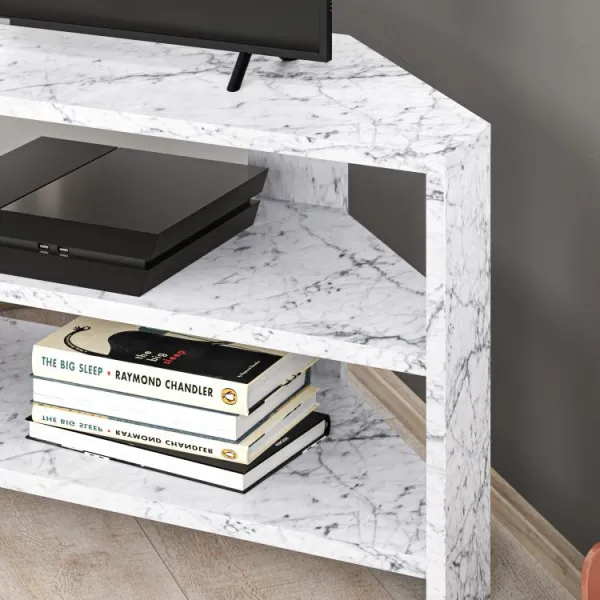 Rohový TV stolík Houseland Thales mramor Carrara