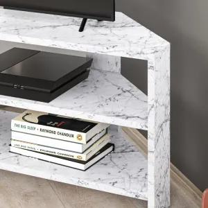 Rohový TV stolík Houseland Thales mramor Carrara