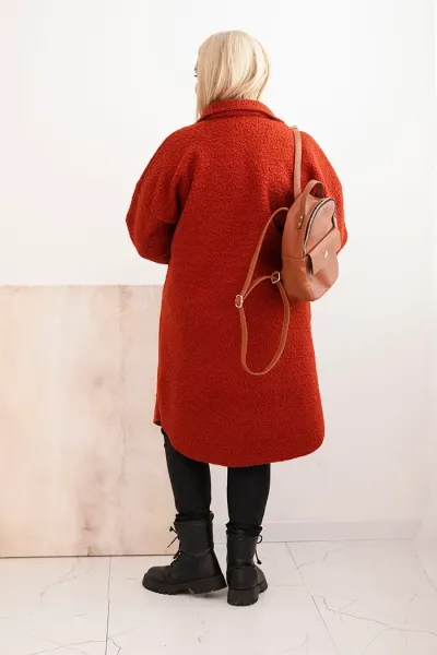 Legínovo Dámsky kabát Plus Size s vlnou zapínaný na gombíky s vreckami a golierom béžový Farba: Červená, Veľkosť: UNI