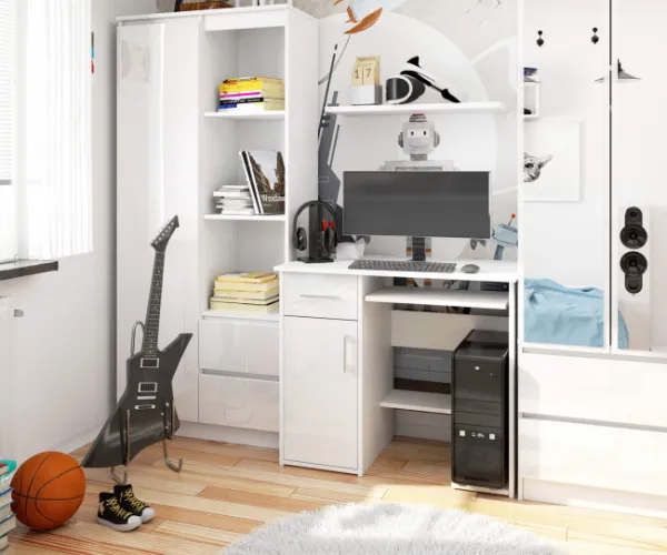 Ak furniture Volně stojící psací stůl Jay 90 cm bílý lesk