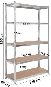TZB Dílenský regál IRONHOLD 205x120 cm stříbrný