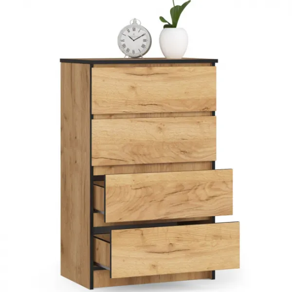 Ak furniture Komoda K60 cm so 4 zásuvkami dub craft