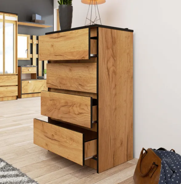 Ak furniture Komoda K60 cm so 4 zásuvkami dub craft