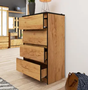 Ak furniture Komoda K60 cm so 4 zásuvkami dub craft