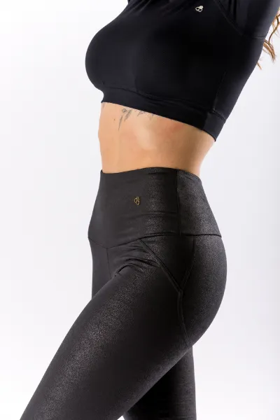 GoldBee Legíny Push-Up Koženkové Black Barva: Black, Velikost: XL