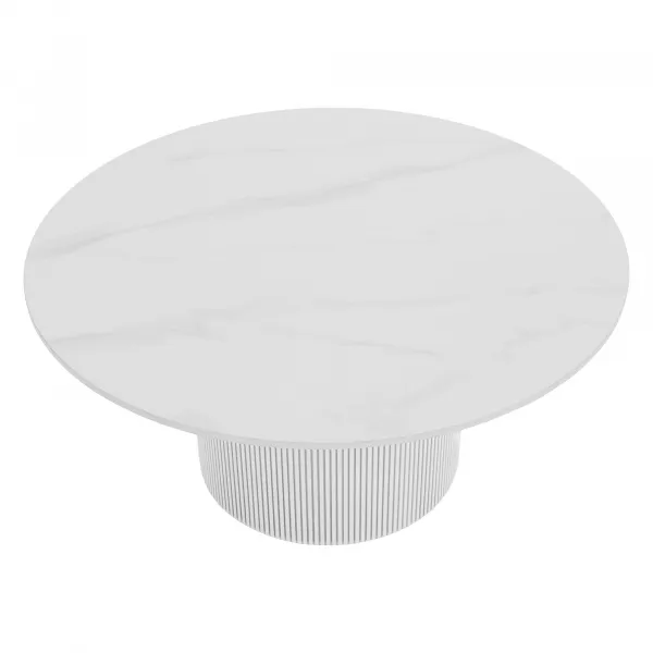 Konferenčný stolík, biely mramor/MDF, priemer 80 cm, MAHIR TYP 1