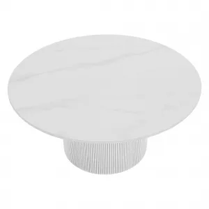 Konferenčný stolík, biely mramor/MDF, priemer 80 cm, MAHIR TYP 1