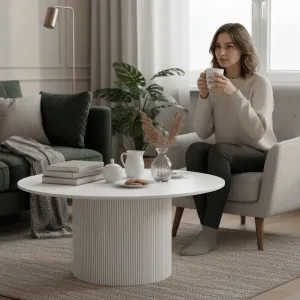 Konferenčný stolík, biely mramor/MDF, priemer 80 cm, MAHIR TYP 1