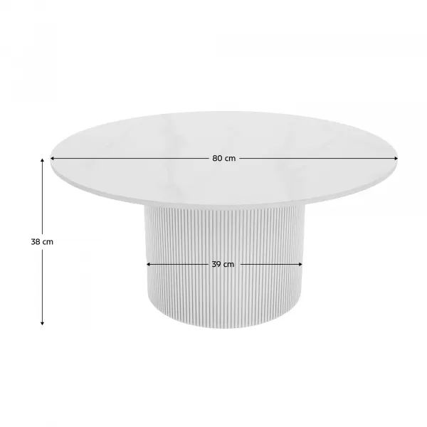 Konferenčný stolík, biely mramor/MDF, priemer 80 cm, MAHIR TYP 1