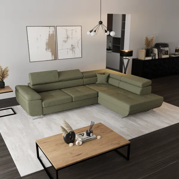 Rohová sedacia súprava, olivovo zelená, pravá, ANTON ROH