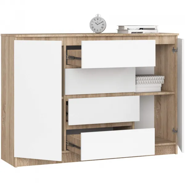 Ak furniture Komoda Kryštof 140 cm 2 skrinky a 4 zásuvky dub sonoma/biela