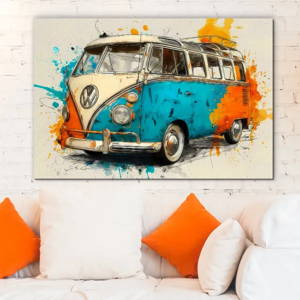 Drevený obraz - Autobus Volkswagen T1