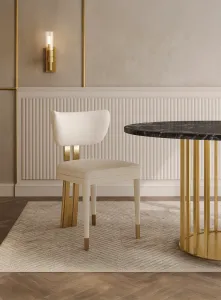 LivinHill Designová čalouněná jídelní židle Modig zlatá/bílá