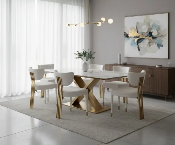 LivinHill Designová čalouněná jídelní židle Modig zlatá/bílá