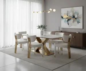 LivinHill Designová čalouněná jídelní židle Modig zlatá/bílá