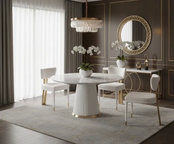 LivinHill Designová čalouněná jídelní židle Modig zlatá/bílá