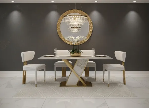 LivinHill Designová čalouněná jídelní židle Modig zlatá/bílá