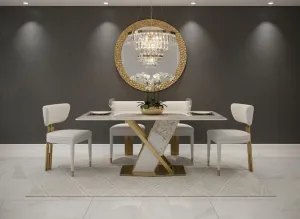 LivinHill Designová čalouněná jídelní židle Modig zlatá/bílá