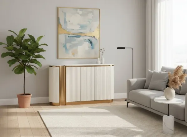 LivinHill Komoda Stilig ST917 158 cm ecru/zlatá/mramor