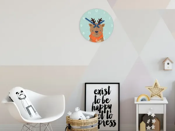 ModernClock Detské nástenné hodiny Jelen 30 cm viacfarebné