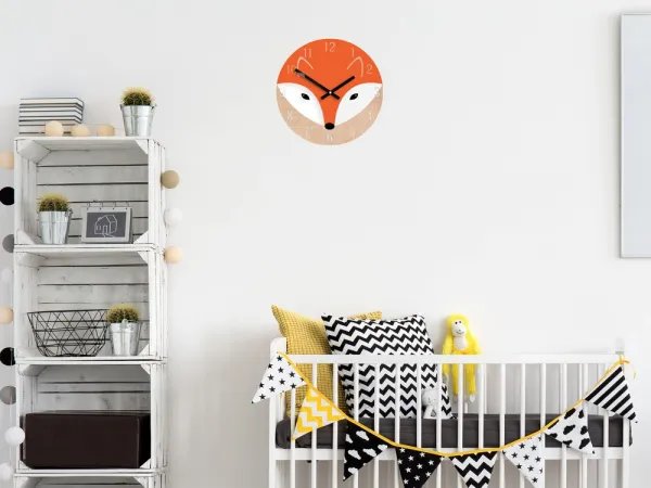 ModernClock Detské nástenné hodiny Liška 30 cm oranžové