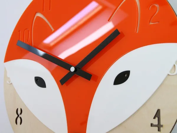 ModernClock Detské nástenné hodiny Liška 30 cm oranžové